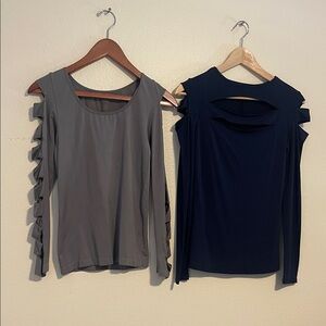 VENUS Cold-Shoulder Ladder-Sleeve Top - Gray & Navy
